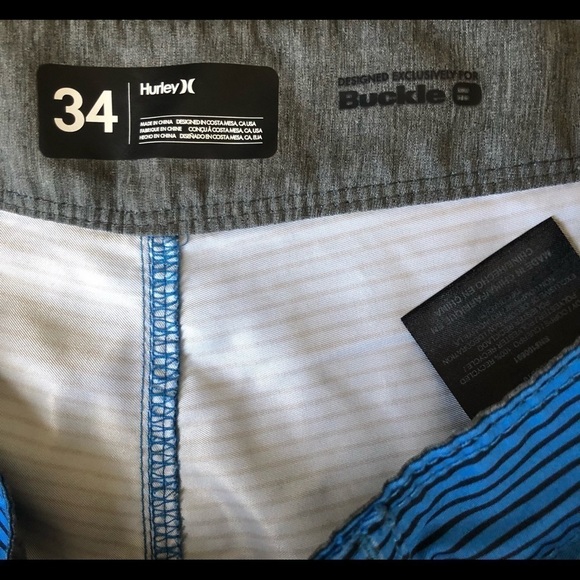 Hurley Blue Black Striped Lace Up Swim Trunk Pockets Size 34X10” The Buckle - Picture 4 of 4